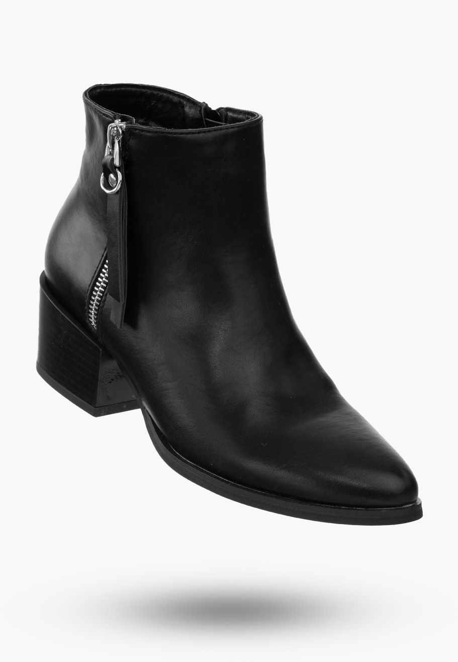 Botki Damskie Buty ze Skóry Ekologicznej Eleganckie Ocieplane Czarne Na Zimę 20BT35-3028