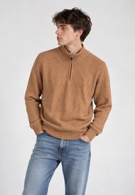 Sweter Męski Ze Stójką i zamkiem Bawełniany Klasyczny Ciepły Camel