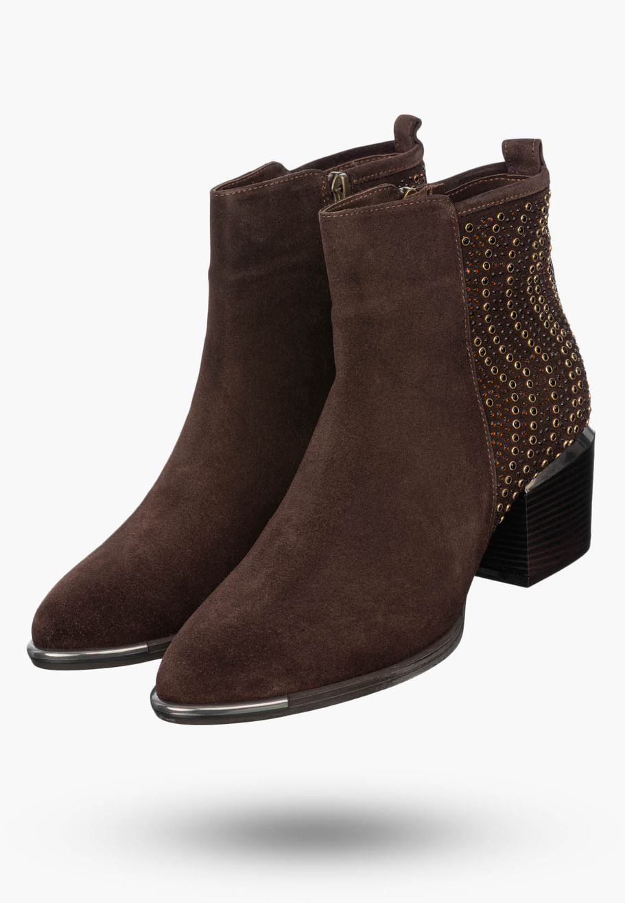 Botki Damskie Skórzane Buty Zamszowe Na Zamek Na Klocku Eleganckie Brązowe