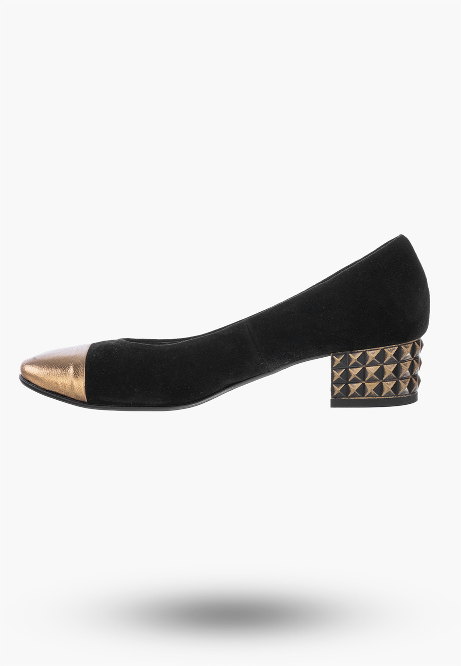 Buty Damskie Czółenka Czarne ze Skóry Naturalnej Z Ozdobnym Obcasem 26