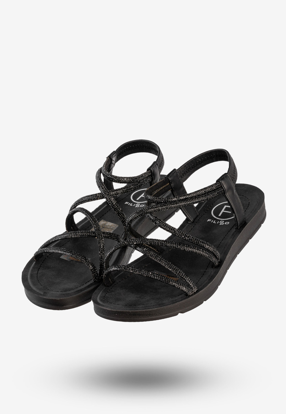 Sandały Damskie Buty Eleganckie Błyszczące Na Lato Czarne Filippo DS6884/25BK
