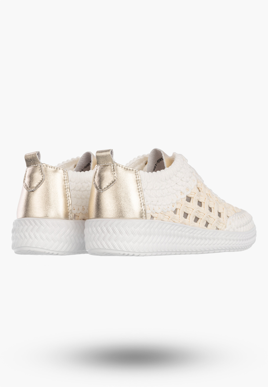 Sneakersy Damskie Buty Skórzane Półbuty Trampki Plecione Białe D&A