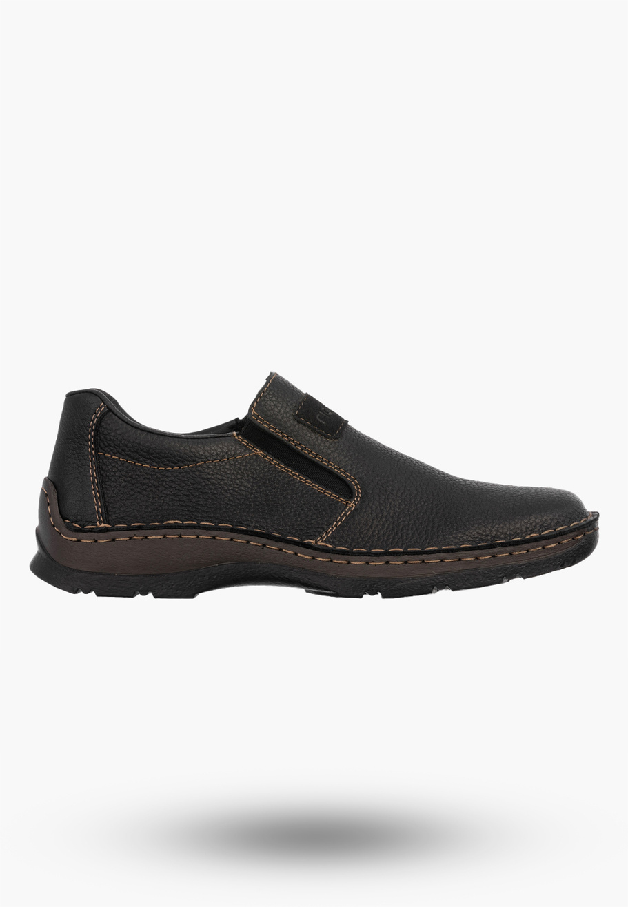 Półbuty Męskie Skórzane Wsuwane RIEKER Szerokie Buty Casual Czarne