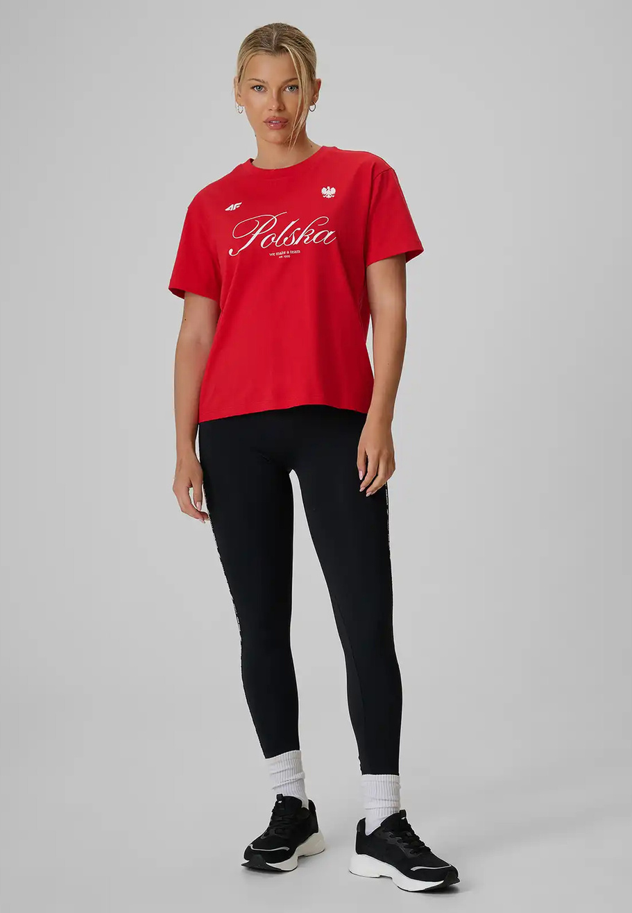 Koszulka Damska 4F Polska Czerwona Bawełniana Sportowa Casual T-Shirt 4FRSS26TTSHF4206