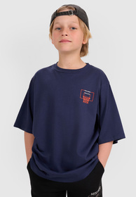 Koszulka Chłopięca 4F Oversize Bawełniana T-Shirt Casual Z Nadrukiem Granatowa 4FJWAW25TTSHM2412