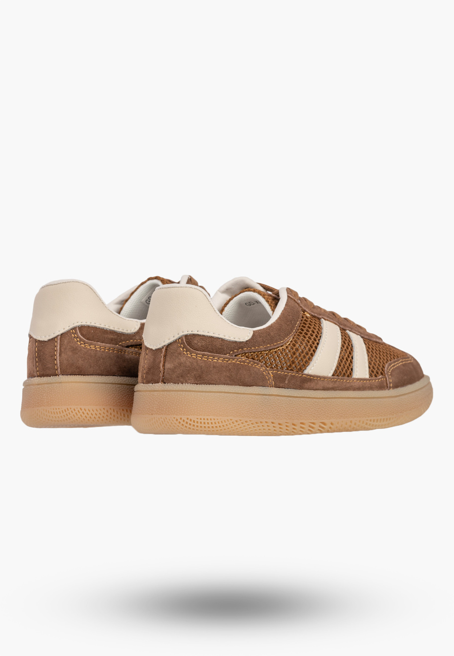 Sneakersy Damskie Buty Skórzane Sportowe Siateczka Półbuty Casual Brązowe Goodin