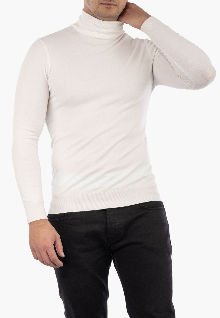 Golf Męski Elegancki Sweter Slim Fit Dopasowany Klasyczny Śmietanowy