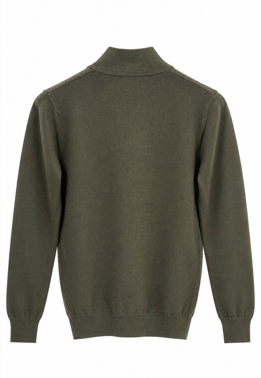 Sweter męski zielony cienki z półzamkiem i półgolfem gładki casual