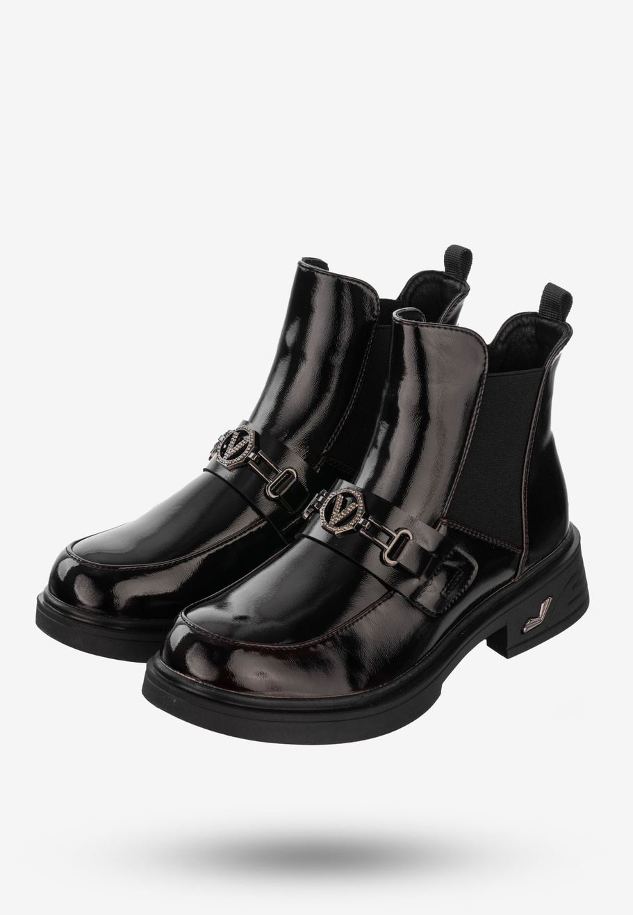 Buty Damskie Botki Ekoskóra Ocieplane Na Zimę Bordowe Potocki 24-12542BD