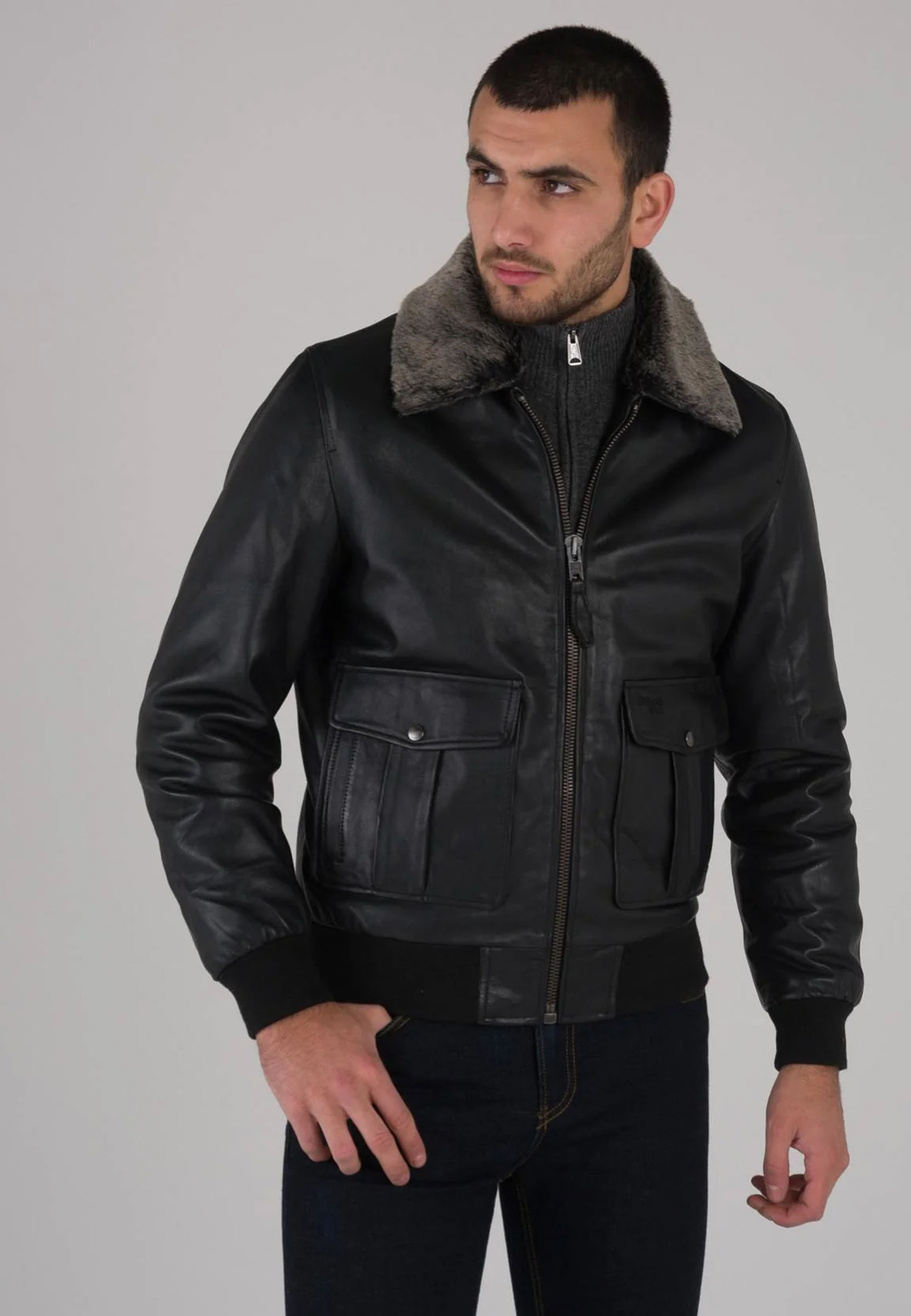 Kurtka Męska Pilotka Owcza Skóra Czarna LeatherJack