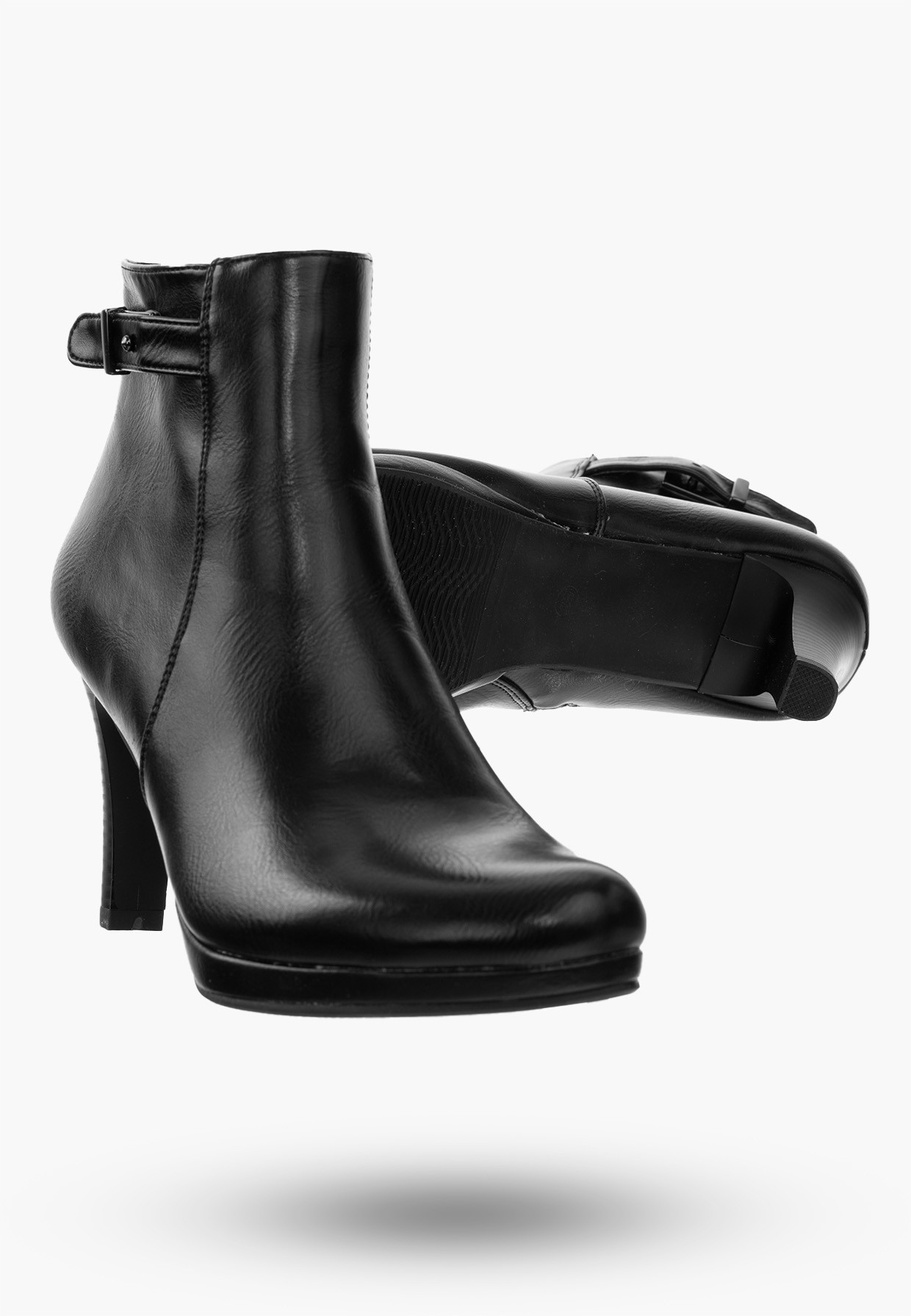 Buty Damskie Botki Ekoskóra Czarne Ocieplane Na Obcasie Eleganckie Na Zimę AF25-71