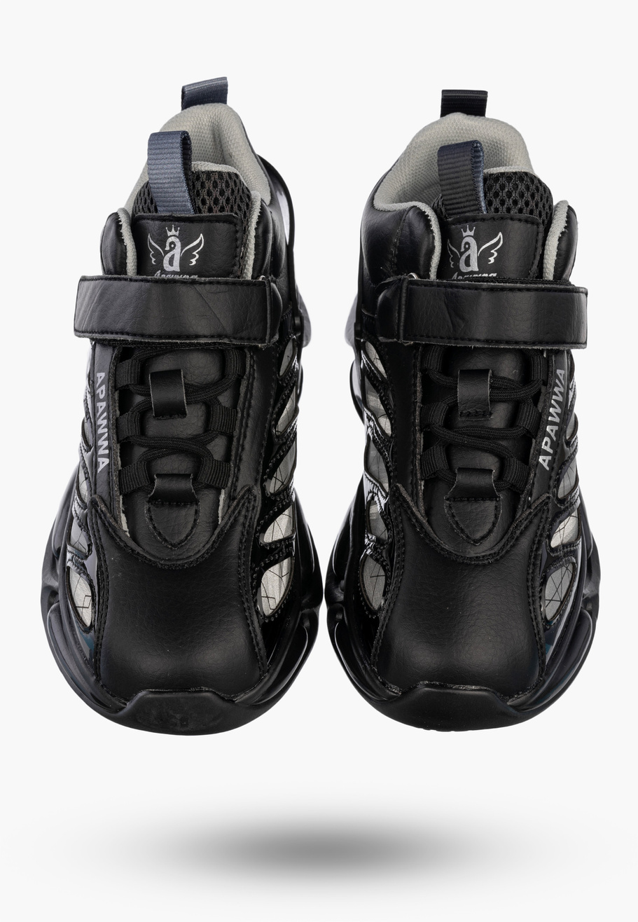 Sneakersy Dziecięce Ekoskóra Buty Sportowe Na Rzepy Półbuty Czarne Apawwa