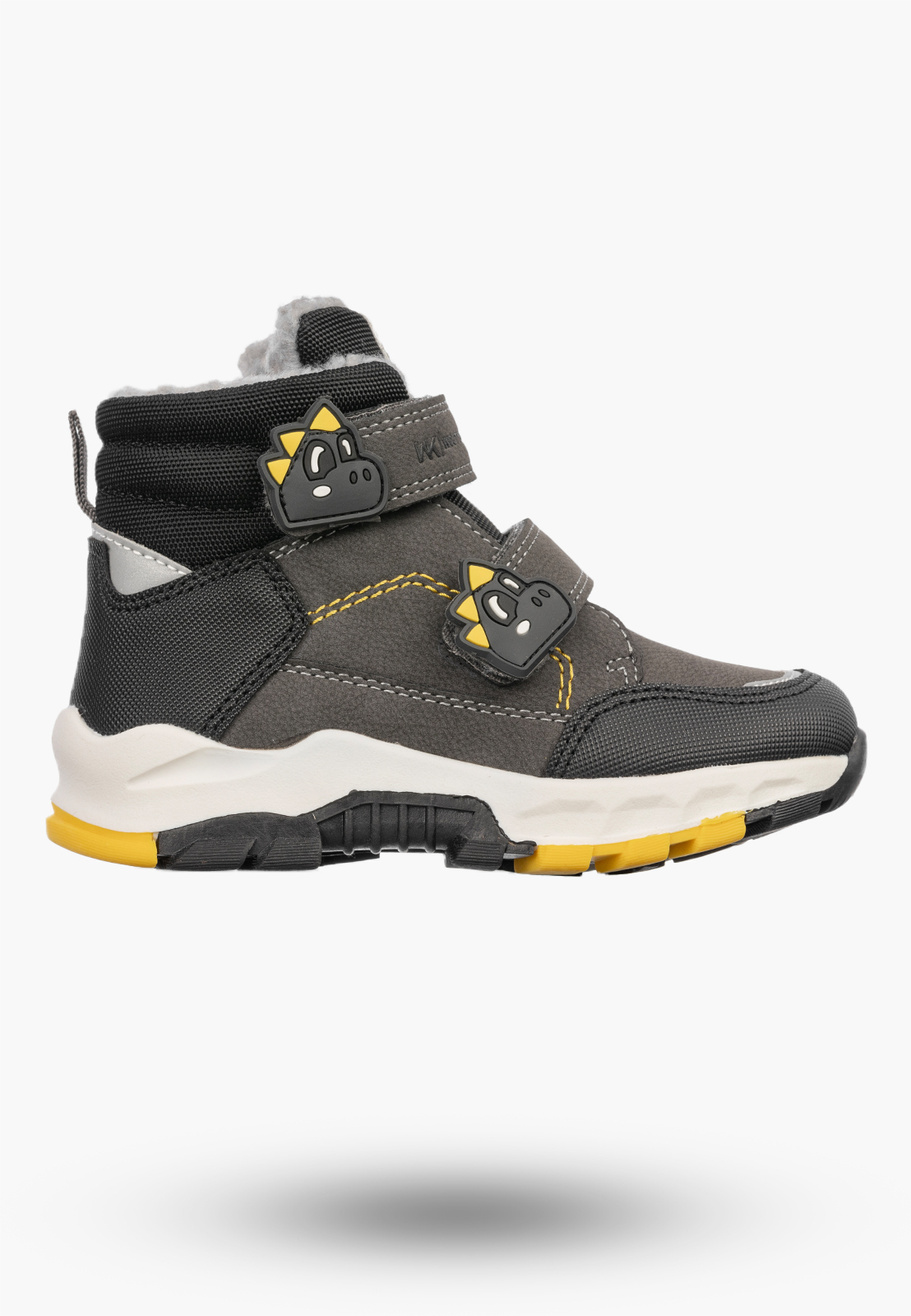 Buty Dziecięce Zimowe Ekoskóra Sneakersy Ocieplane Na Rzepy Trapery Szare