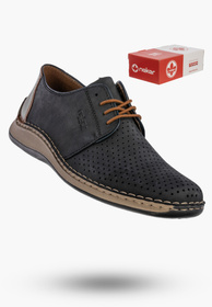 Buty Męskie RIEKER Półbuty Skórzane Casual Ażurowe Granatowe 05226-14