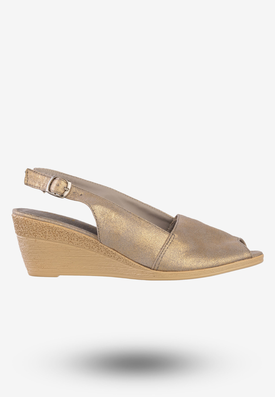 Sandały Damskie Buty Na Koturnie Eleganckie Jezzi Złote MR1638-1