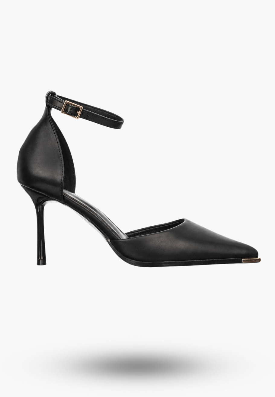 Szpilki Damskie Ekoskóra Buty Na Szpilce Z Paskiem Eleganckie Czarne