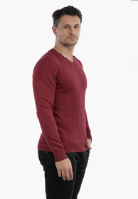 Sweter Męski Elegancki Klasyczny w serek Bordowy S2005
