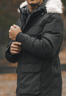 Kurtka Męska Długa Parka Czarna Elegancka
