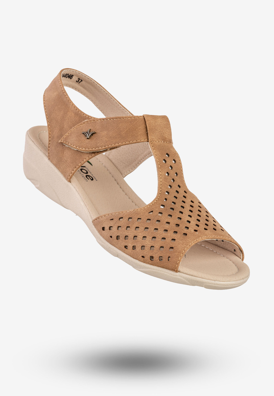 Sandały Damskie Ekoskóra Buty Na Wiosnę Lato Aloeloe Camel AA244046