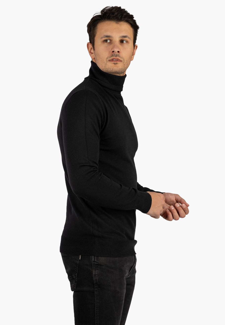 Golf Męski Elegancki Sweter Slim Fit Dopasowany Klasyczny Czarny