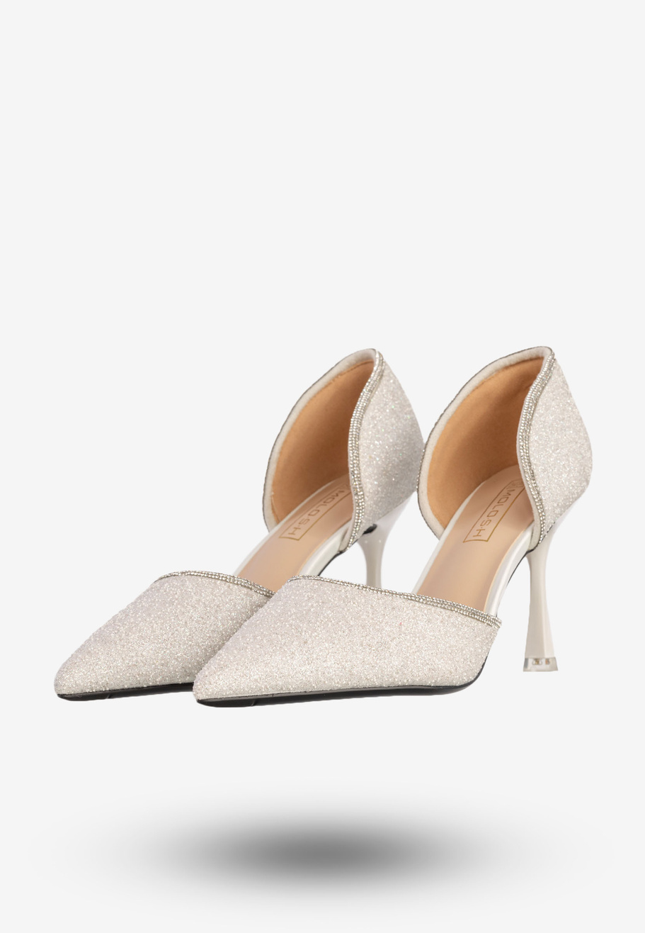 Szpilki Damskie Ekoskóra Błyszczące Buty Na Obcasie Białe Minglong Shoes 252-61B