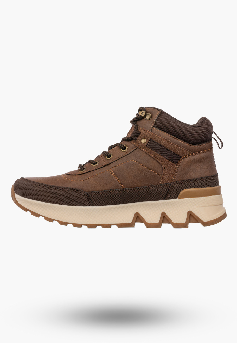 Trapery Męskie BIG STAR Ekoskóra Buty Zimowe Za Kostkę Brązowe SS174252