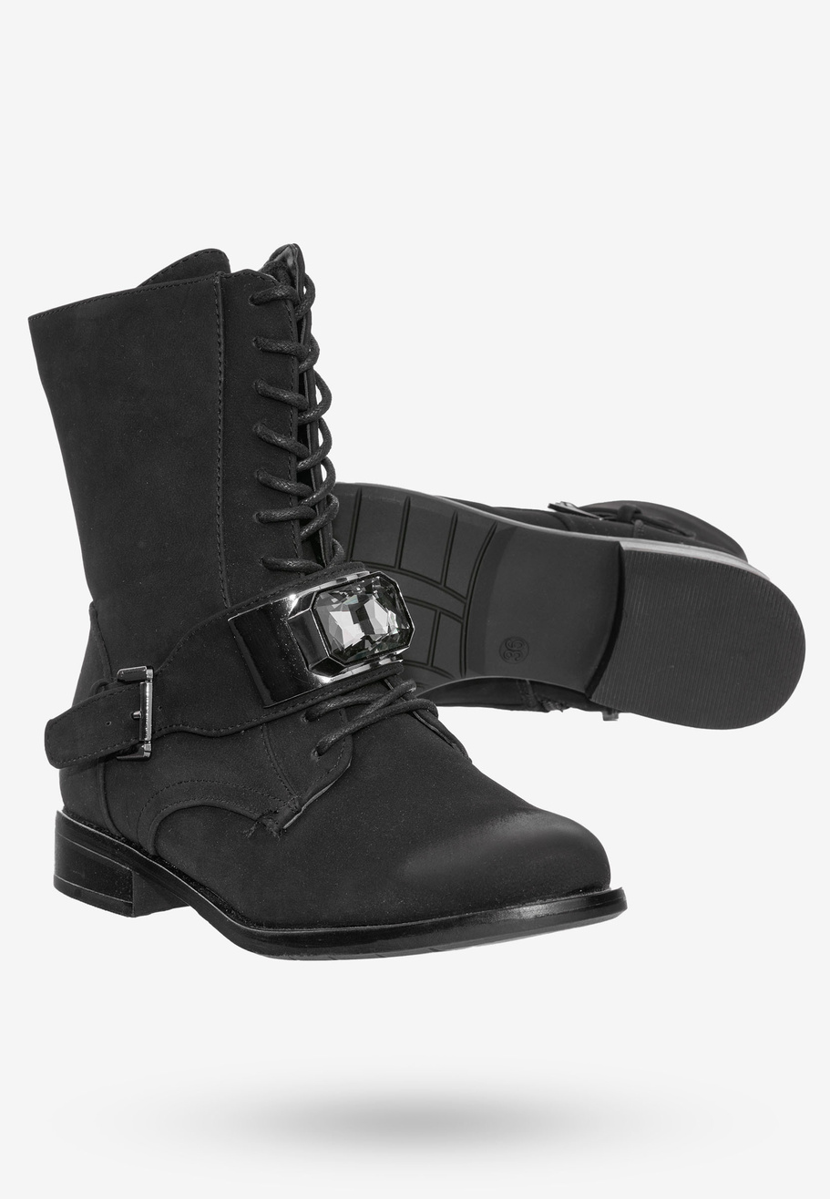 Buty Damskie Botki Ekoskóra Ocieplane Na Zimę Czarne MR1711-8