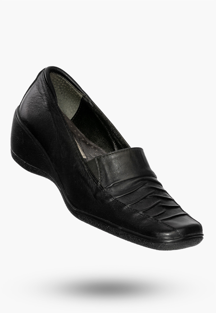 Buty Damskie Półbuty Skórzane Na Koturnie Na Wiosnę Lato Jesień Czarne 49