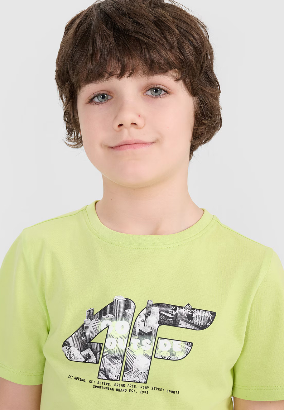 Koszulka Chłopięca 4F T-shirt Z Nadrukiem Jasny Zielony 4FJRSS24TTSHM2210