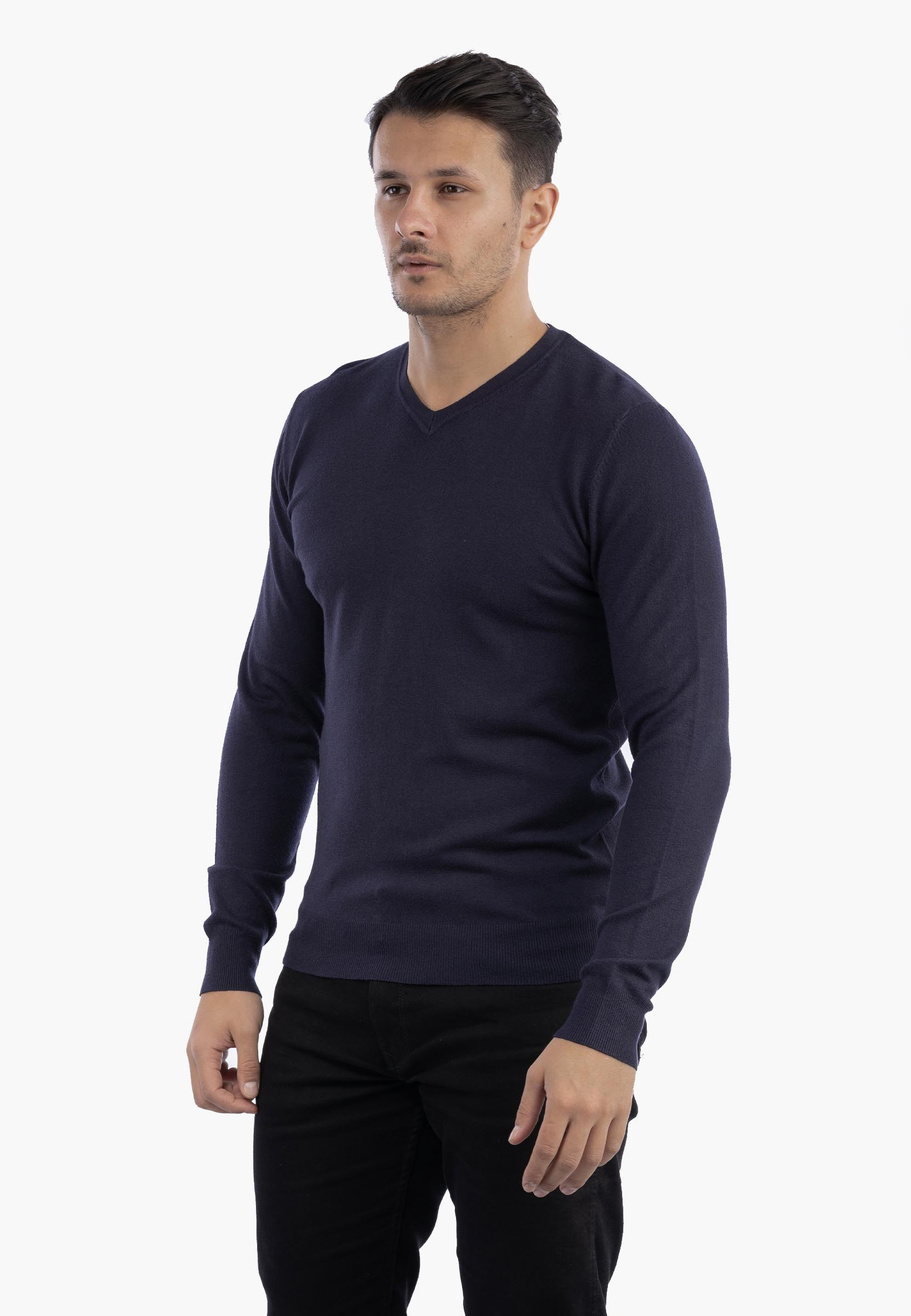 Sweter Męski Elegancki Klasyczny w serek Granatowy S2005