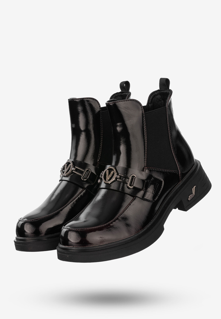 Buty Damskie Botki Ekoskóra Ocieplane Na Zimę Bordowe Potocki 24-12542BD