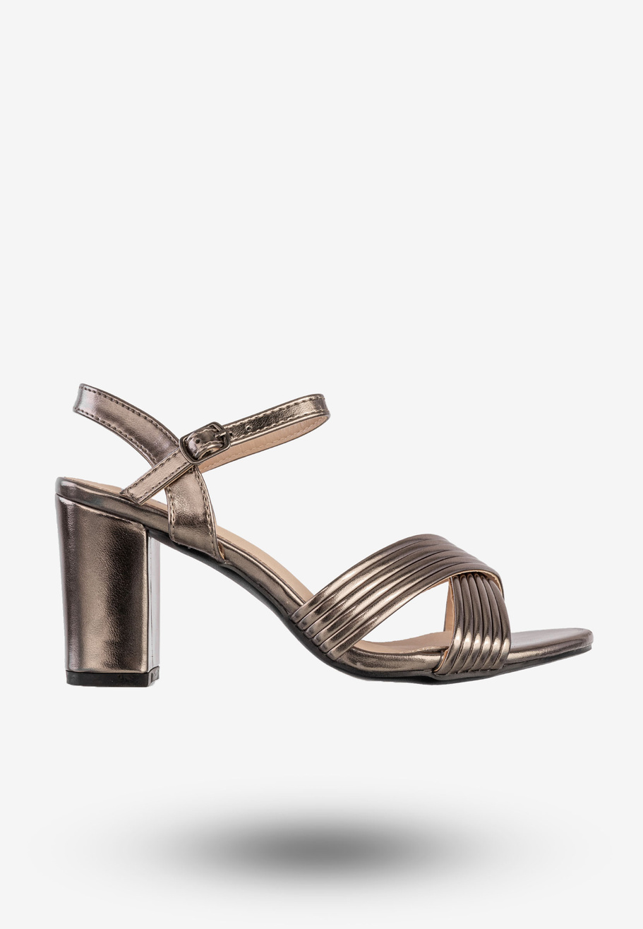 Sandały Damskie Ekoskóra Buty Eleganckie Na Słupku Metaliczne Filippo DS6901/25GN