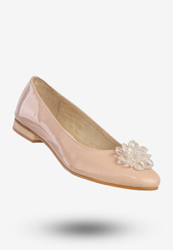 Baleriny Damskie Skórzane Z Kwiatem Eleganckie Buty Pudrowy Róż Burzyński 138LAN