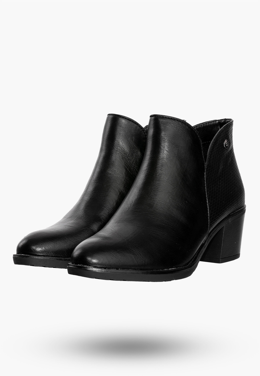 Buty Damskie Botki Ekoskóra Ocieplane Na Klocku Na Zimę Modne Czarne ASA128-33