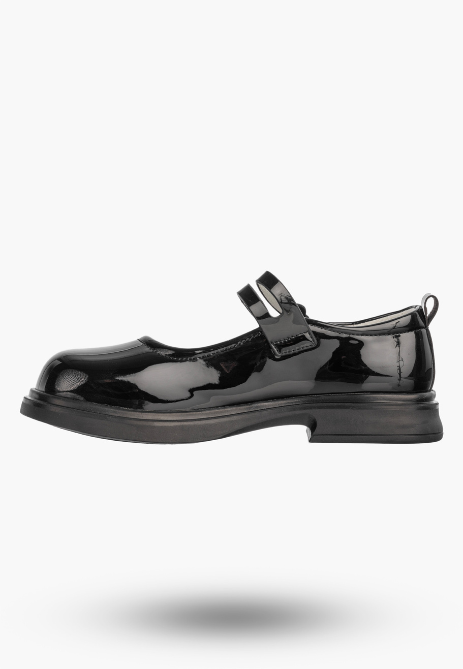 Półbuty Dziewczęce Na Rzepy Buty Eleganckie Skórzana Wkładka Czarne APAWWA B1601P