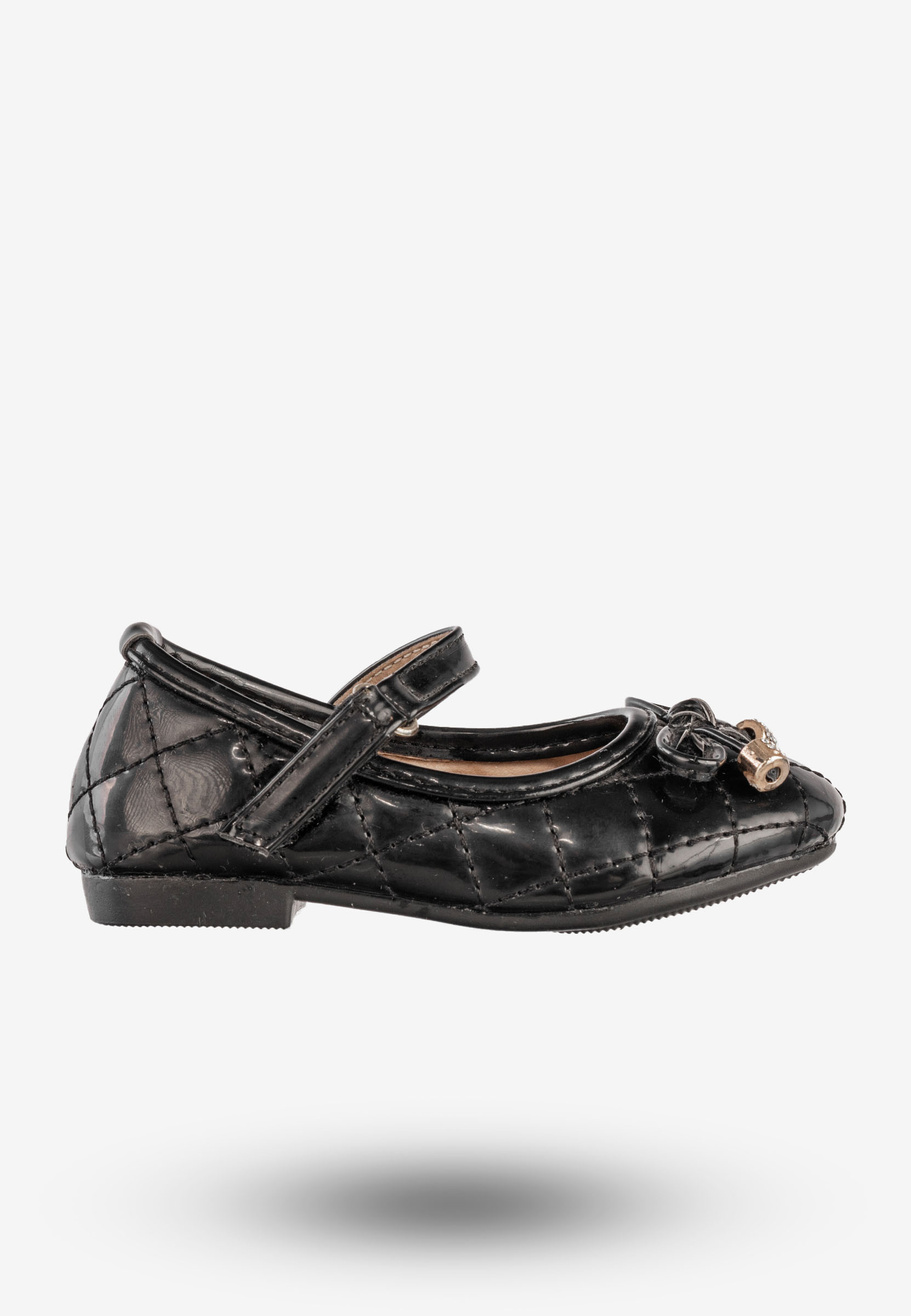 Baleriny Dziecięce Ekoskóra Eleganckie Buty Na Rzep Czarne JiLi F-76-2