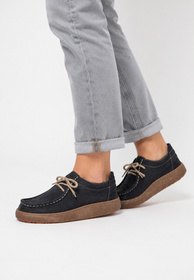 Półbuty Damskie Skórzane Buty Sznurowane Casual Ravini Granatowe