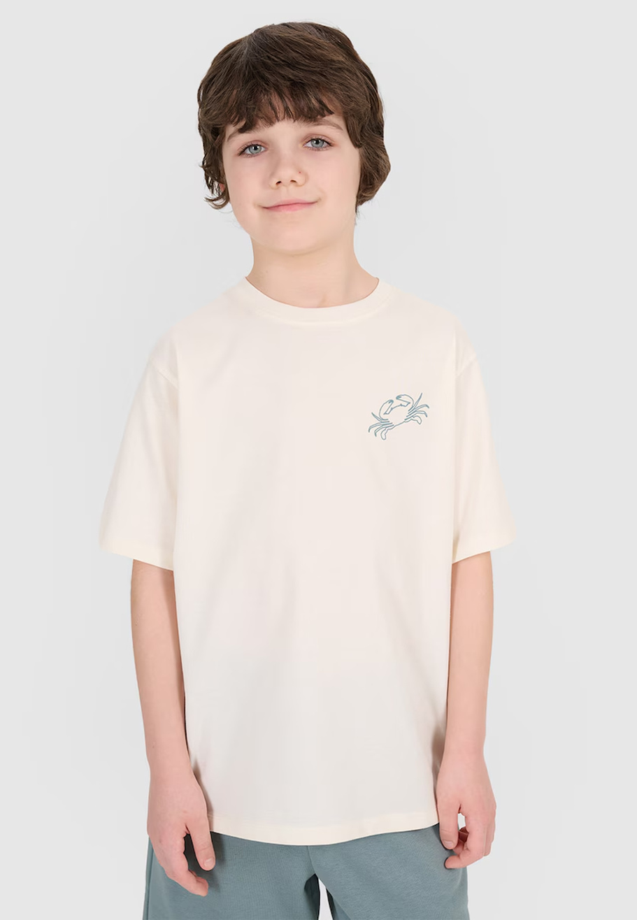 Koszulka Chłopięca 4F Sportowa Bawełniana Oversize T-Shirt Biały 4FJWSS25TTSHM1914