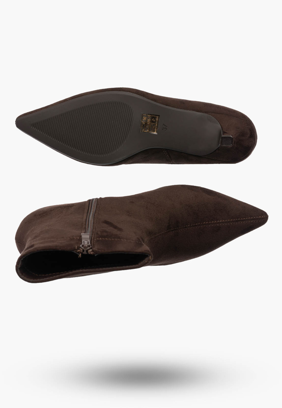 Botki Damskie Zamszowe Ekoskóra Buty Na Zamek Eleganckie Brązowe