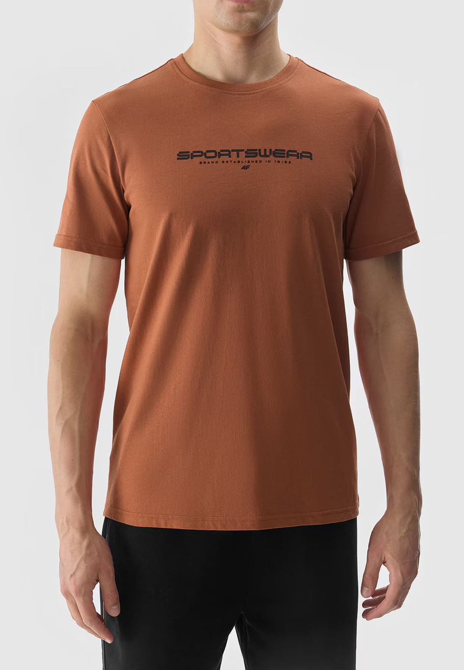 Koszulka Męska 4F Sportowy T-shirt Brązowy Regular TTSHM1156