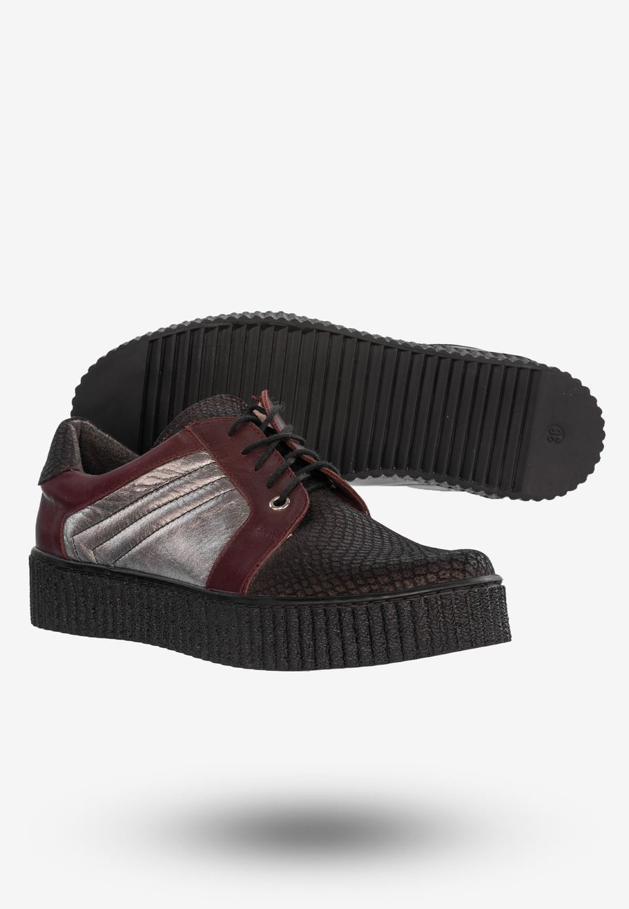 Sneakersy Damskie Skórzane Buty Sportowe Eleganckie Bordowe 1746