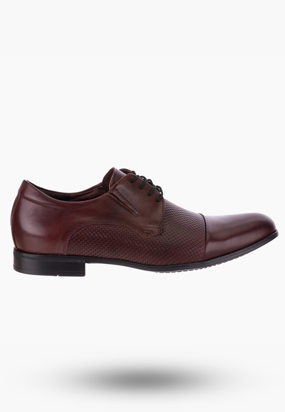 Eleganckie Bordowe Półbuty Męskie Oxford z Perforacją