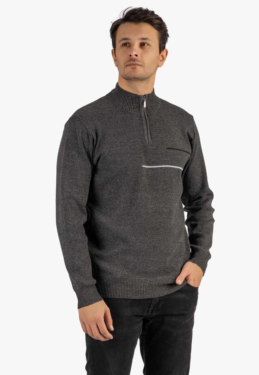 Sweter Męski Półgolf Klasyczny Wygodny Elegancki z Zamkiem Ciemny Szary MUST