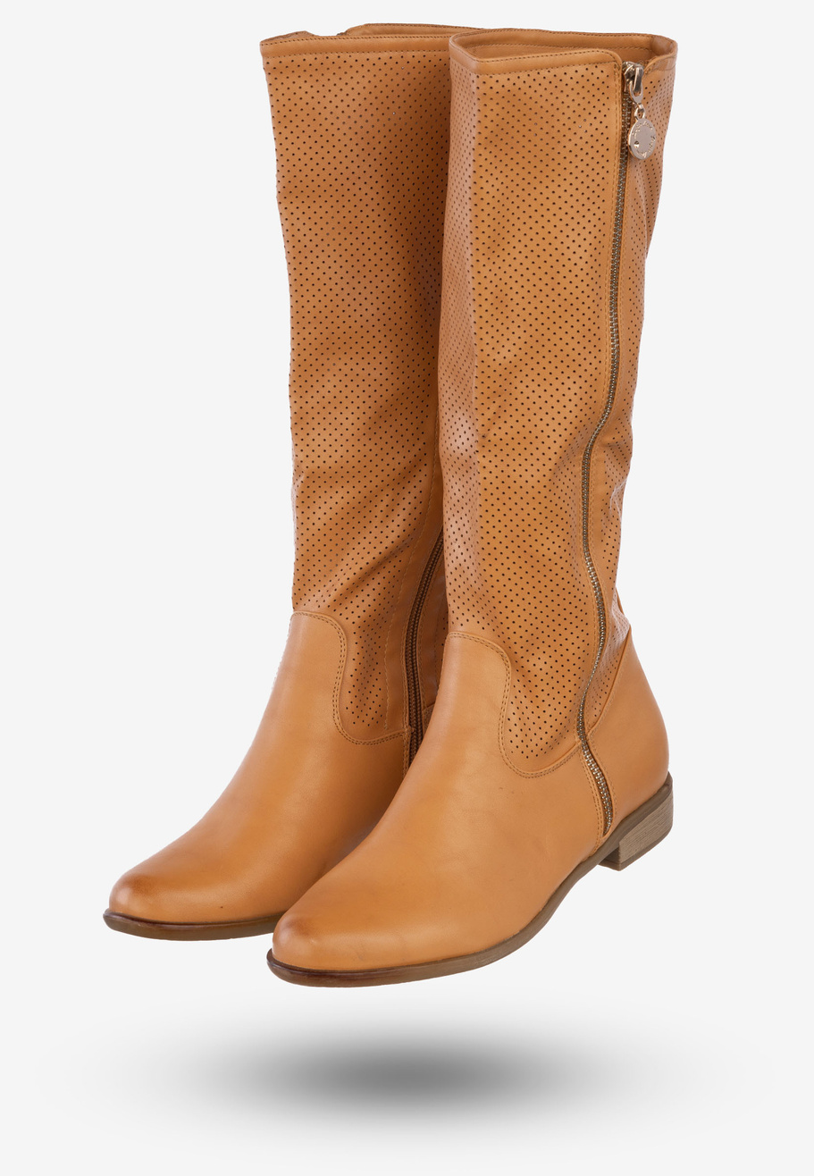 Kozaki Damskie Ekoskóra Buty Na Zimę Jesień Sergio Leone Camel 5018