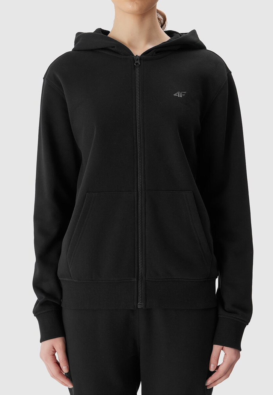 Bluza Damska 4F Sportowa Dresowa Rozpinana Ocieplana Z Kapturem Czarna 4FWSS24TSWSF0956