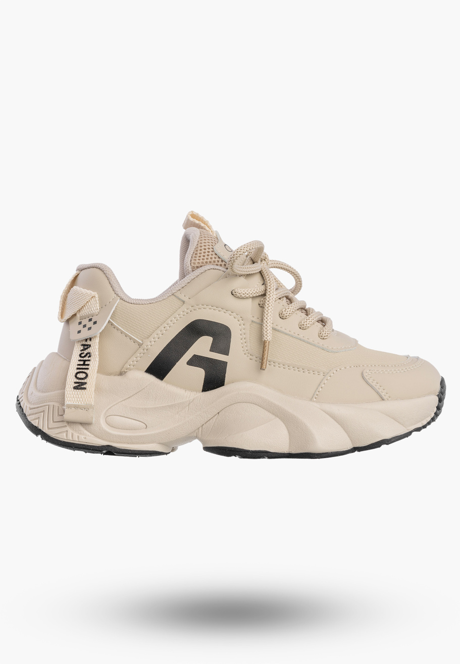 Sneakersy Dziecięce Ekoskóra Buty Sportowe Na Rzepy Półbuty Beżowe Apawwa G682