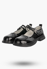 Półbuty Dziewczęce Na Rzepy Buty Eleganckie Skórzana Wkładka Czarne APAWWA B1601P