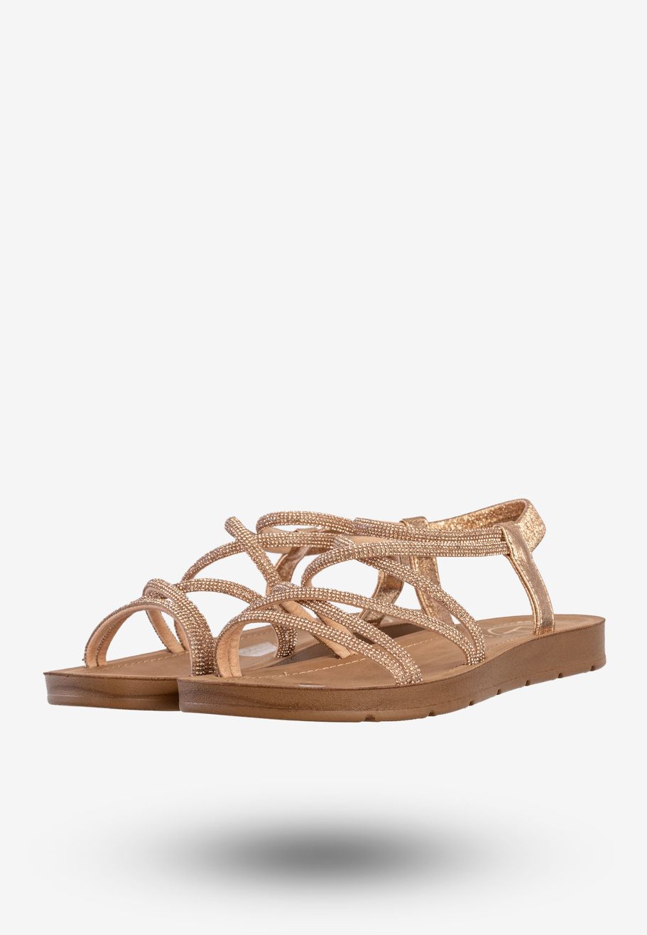 Sandały Damskie Buty Eleganckie Błyszczące Na Lato Złote Filippo DS6884/25GO