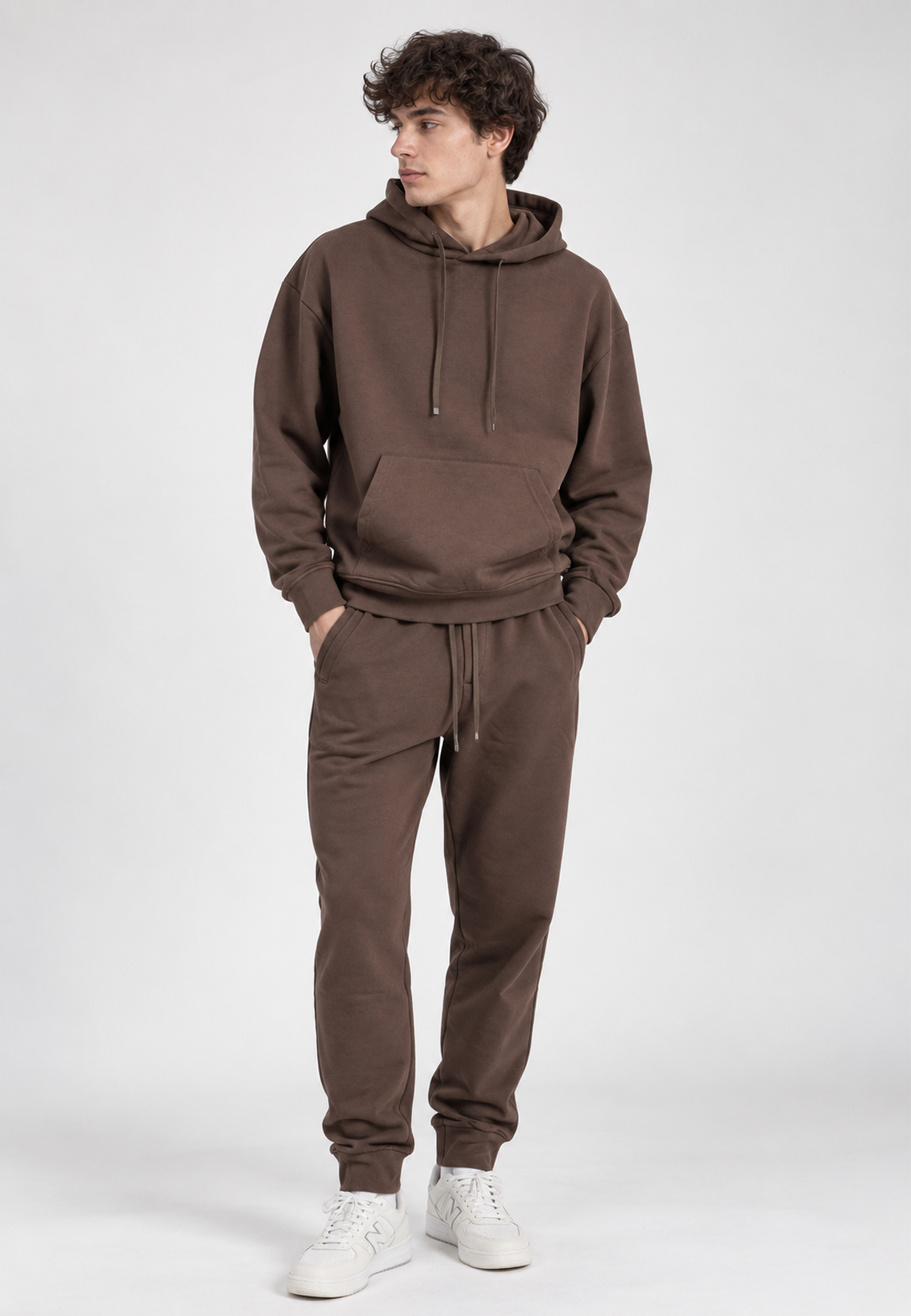 Komplet Dresowy Sportowy Bluza i Spodnie Dresowe Casual Brązowy