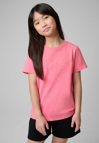 Koszulka Dziewczęca 4F Sportowa Bawełniana T-Shirt Z Logo Różowa 4FJWSS26TTSHF3004